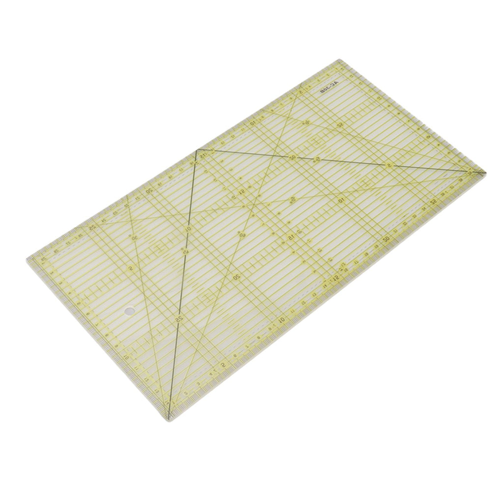 Rectangular grid ruler with yellow lines on a white background