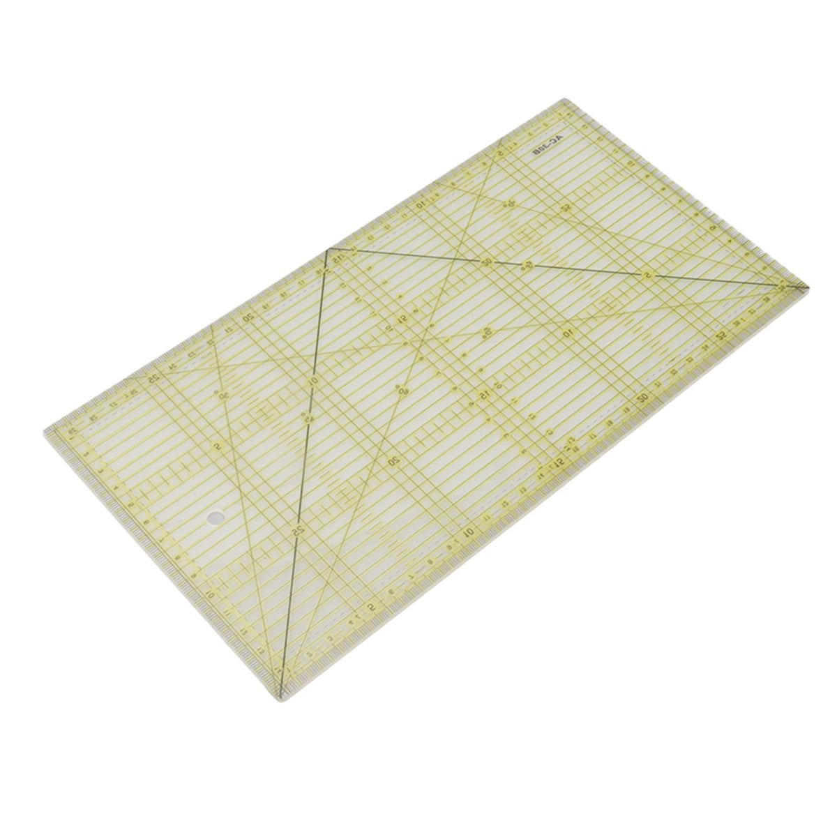 Rectangular grid ruler with yellow lines on a white background
