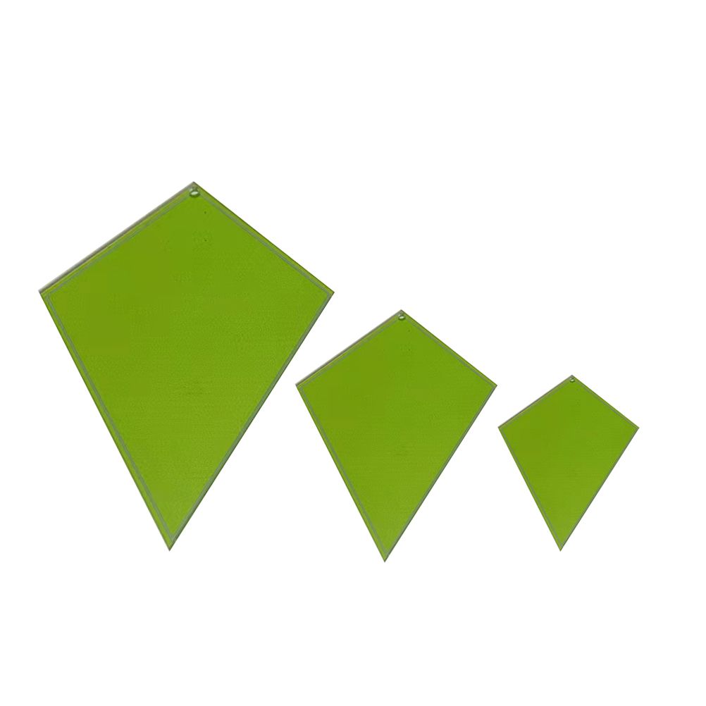 hree green diamond-shaped objects on a white background