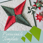 Christmas-themed star template with red and green fabric pieces on a textured surface.