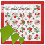 Quilt pattern with red and green blocks on a white background, featuring 'Periwinkle Template' text.