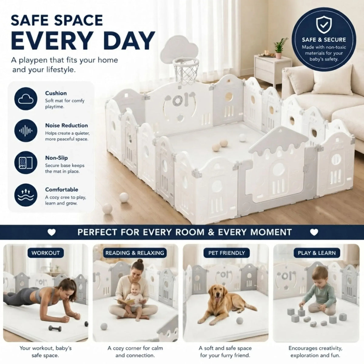 Baby Play Mat 150 x 200cm – Cream White