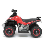 Red and black toy ATV on a white backgroun