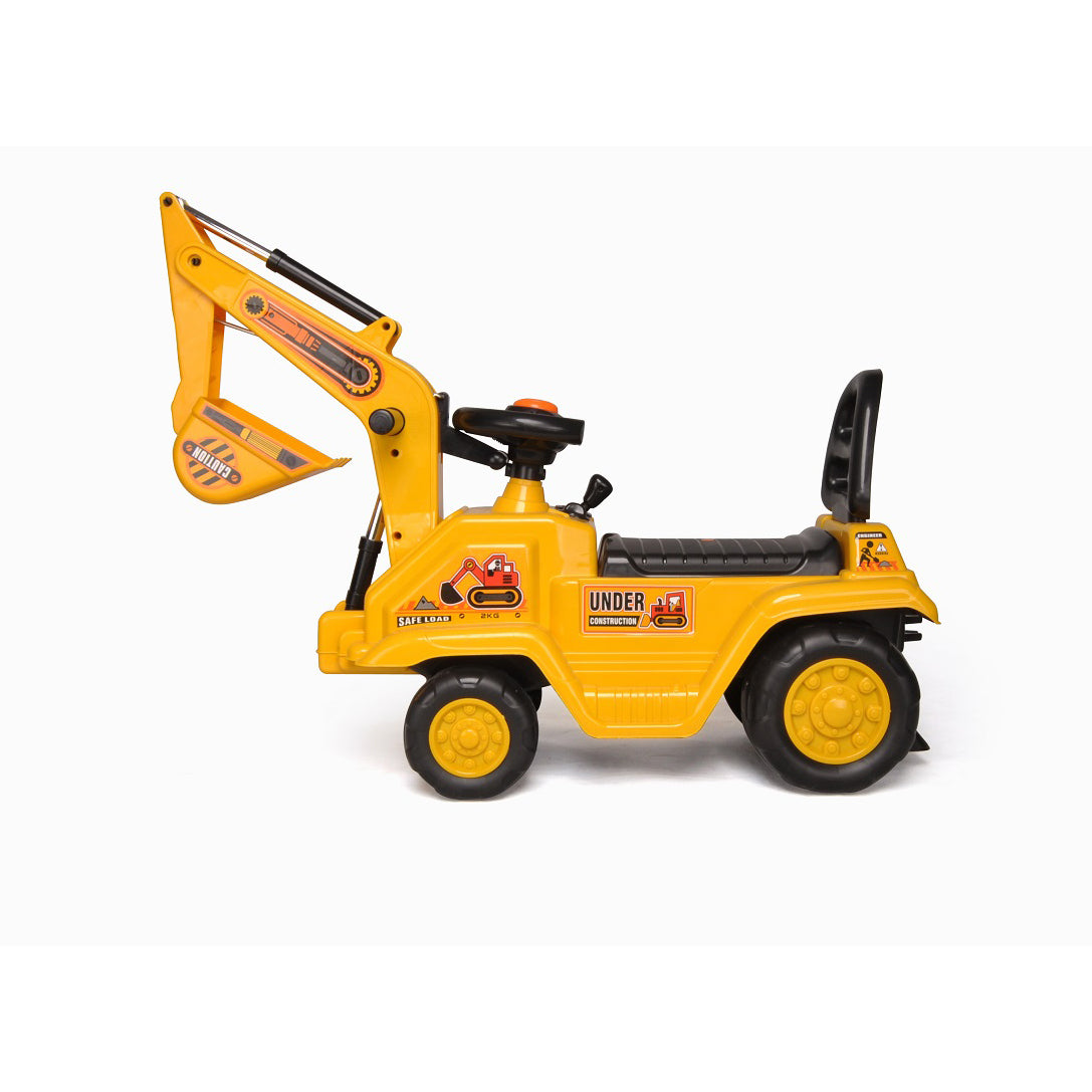 Yellow toy excavator on a white background