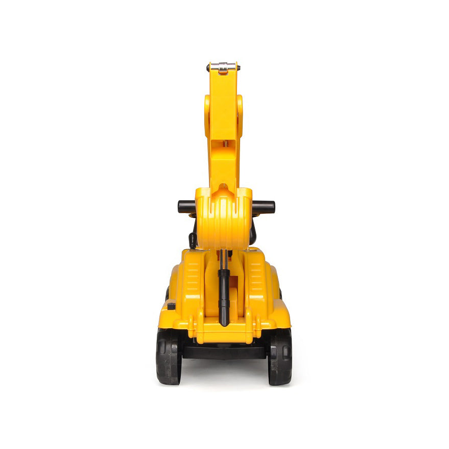 yellow toy excavator on a white background