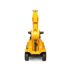 yellow toy excavator on a white background