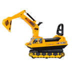 toy excavator with a driver figure on a white background