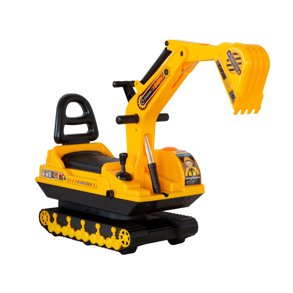 Yellow toy excavator on a white background
