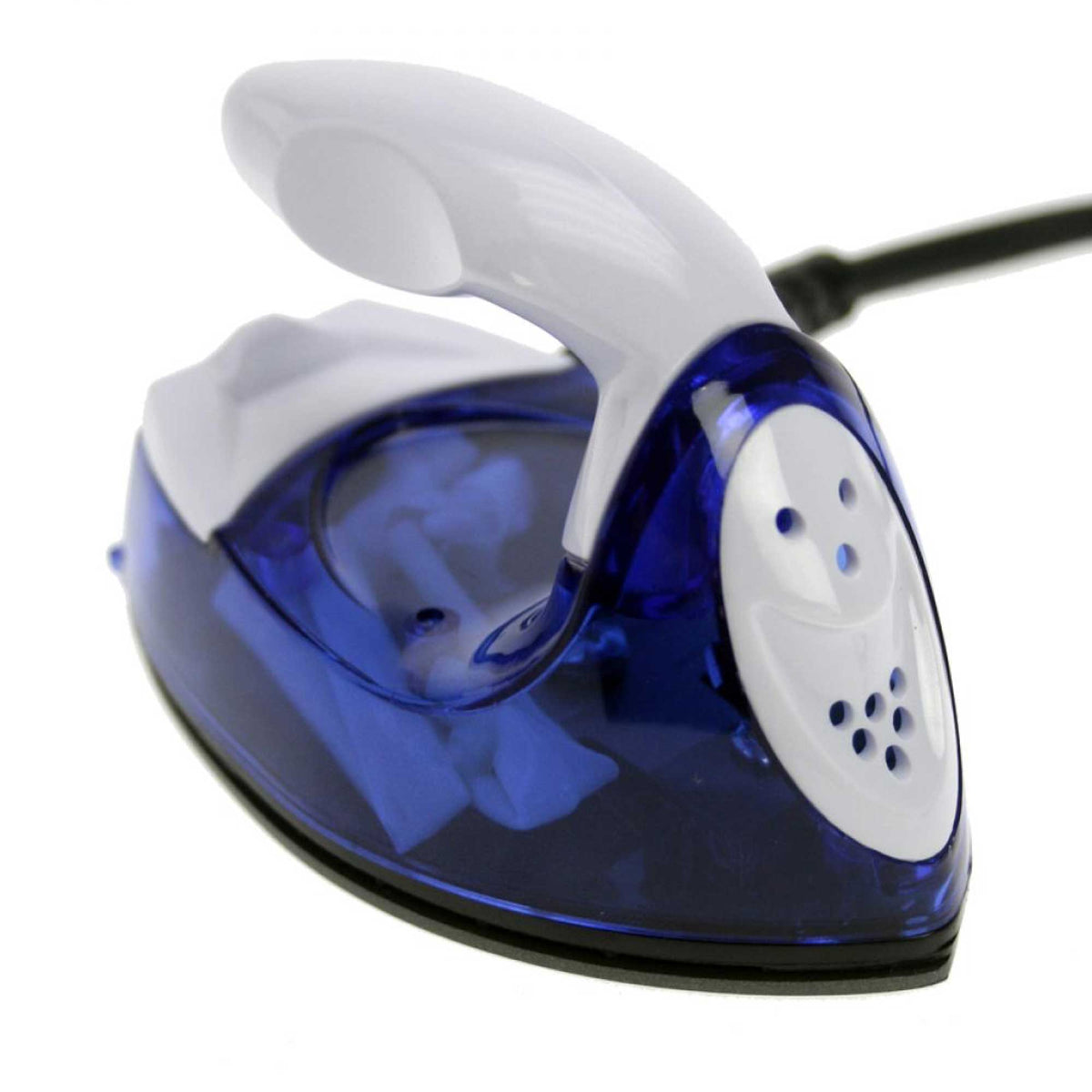 Blue and white iron on a white background