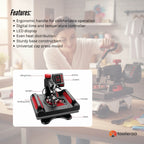 Heat press machine with features listed and a woman using it in the background.