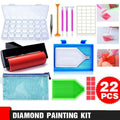 Collage of diamond painting tools and accessories with a '22 PCS' label.