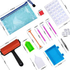 Set of tools and accessories with measurements on a white background