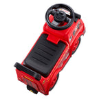 Red toy car with a black steering wheel on a white background

Details