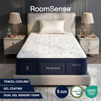 RoomSense mattress on a bed with nightstands and lamps in a bedroom setting