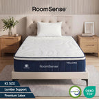 RoomSense Vellora mattress in a bedroom setting with 'RoomSense' branding
