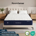 RoomSense mattress on a bed in a bedroom setting with 'RoomSense' branding.