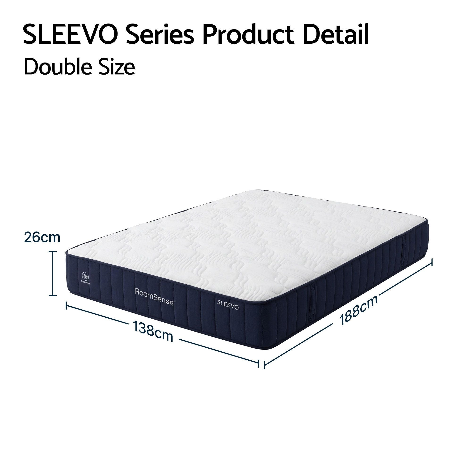SLEEVO Series mattress with dimensions on a white background