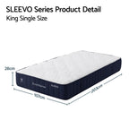 King Single size mattress with dimensions labeled, featuring 'RoomSense SLEEVO' branding.