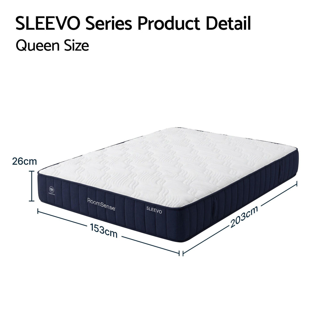 Queen size mattress with dimensions labeled on a white background