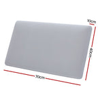 Gray cutting board with dimensions marked on a white background