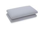 Two gray pillows stacked on a white background