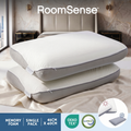 Two memory foam pillows stacked on a bed with 'RoomSense' branding.