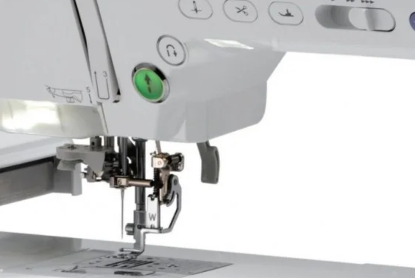  you can see the darning foot and threading system  is exposed on the Brother innovis 6000d embroidery sewing machine