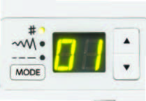 Digital display with numbers '01' on a white background