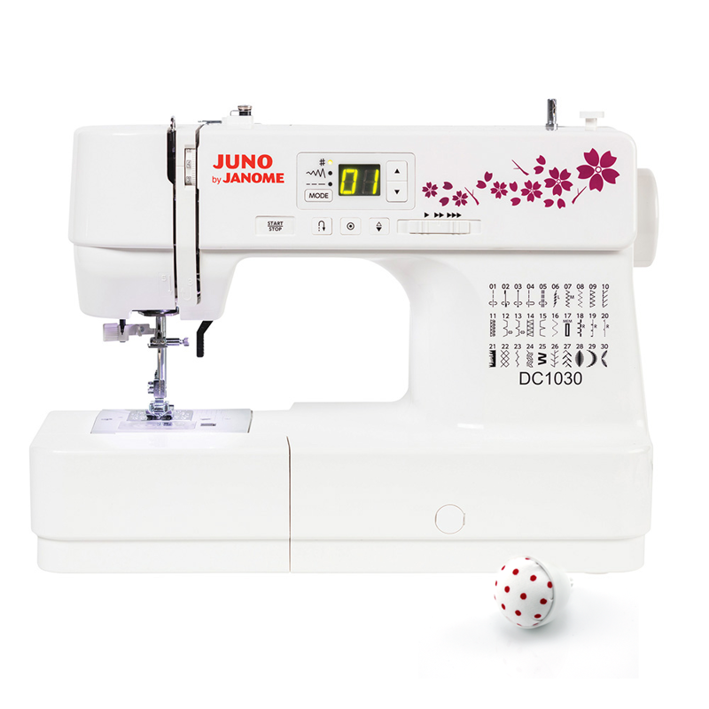 White sewing machine with 'Juno' branding on a white background