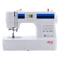 White Elna EL350 digital sewing machine with blue accents, digital display screen, and red brand logo on a clean white background.