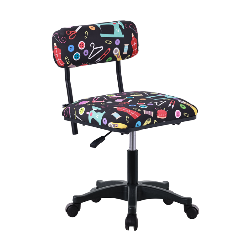 Chair with colorful sewing patterns on a white background