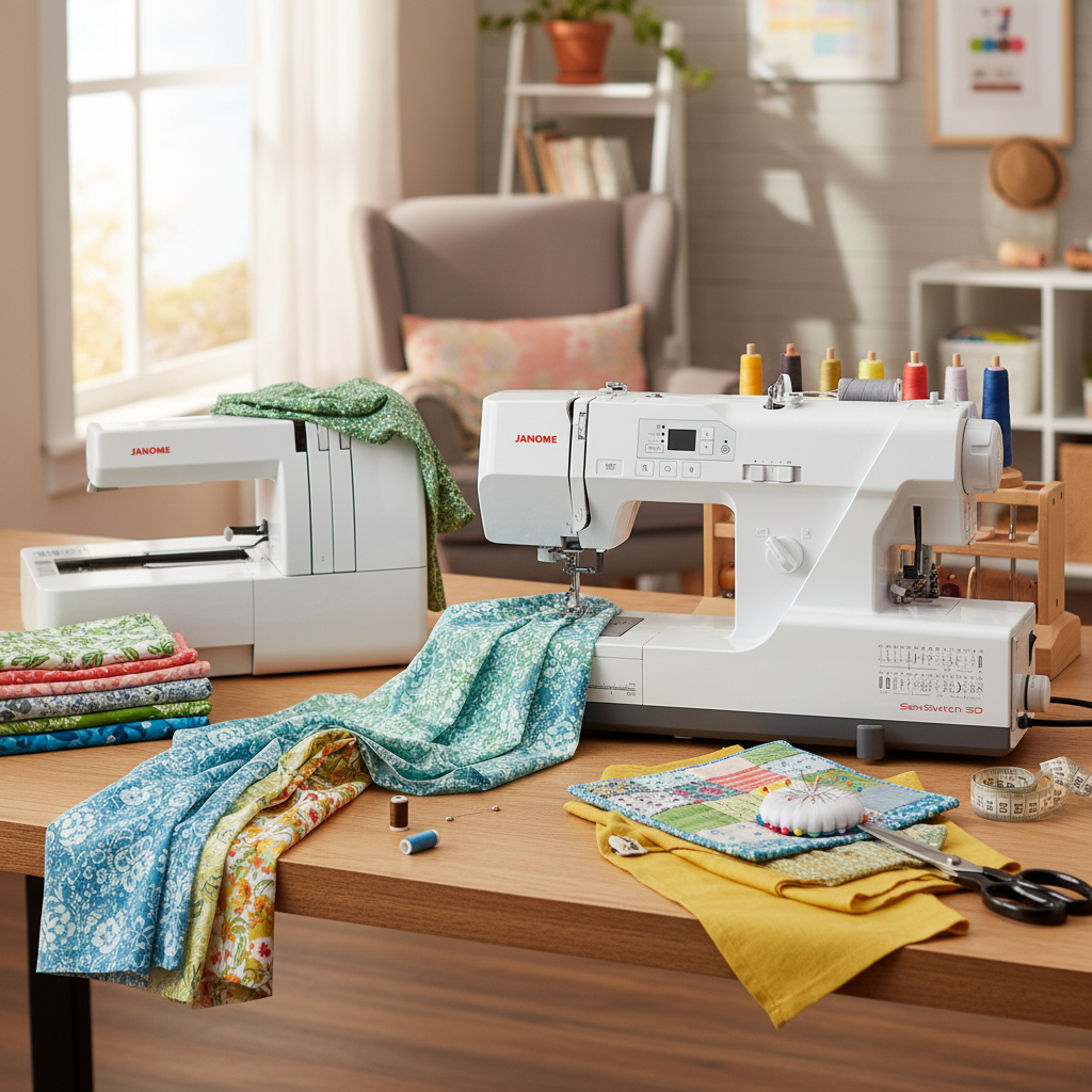 Janome Sew Switch sewing machine lifestyle shot in home sewing room