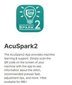 AcuSpark2 app icon and text explaining that the app provides machine learning and support, with a QR code scan instruction.