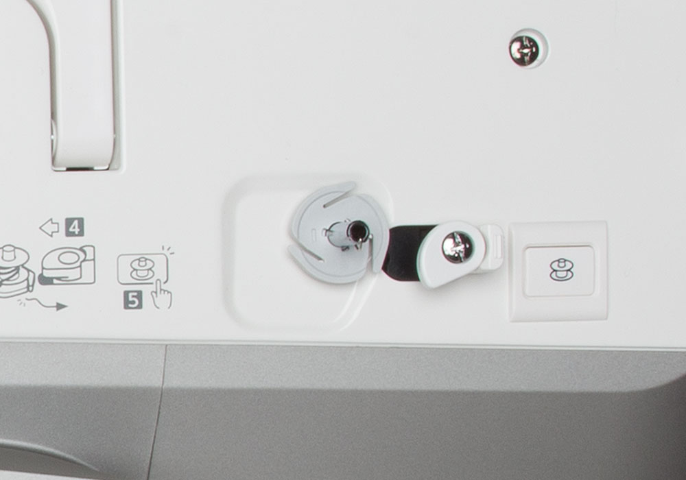 Aerial view of the electric bobbin winder for he Janome Continental CM7 quilters sewing machine