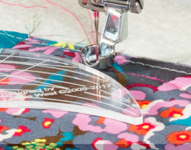 see the Ruler foot  sewing around a curved piece of fabric