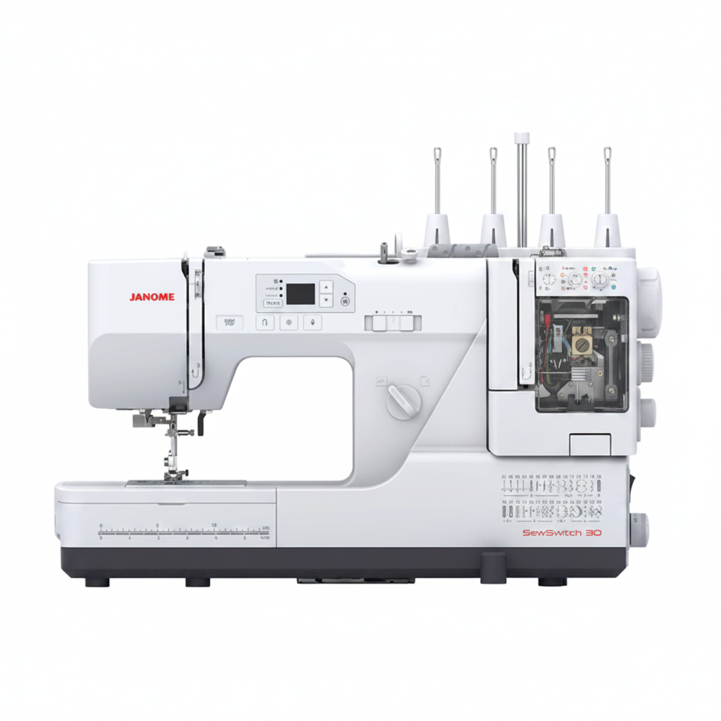 Showing the intenals on the new Janome Sew Switch sewing and overlocking machine