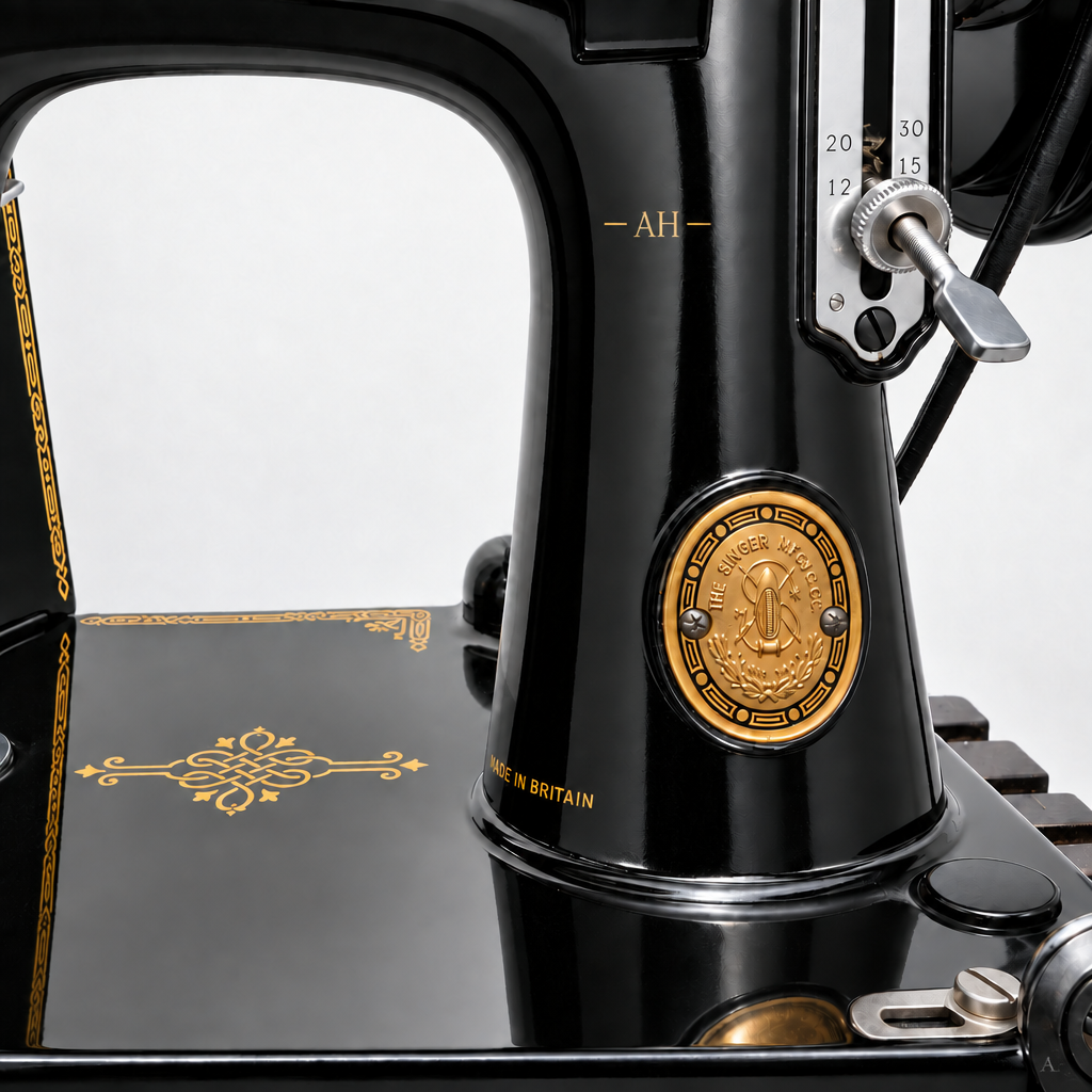 Note the stitch length lever on this Singer feathweight sewing machine. Yes it sews in reverse too